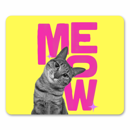 Meow Retro Cat Collage | Neon Pink & Red Pop Art Statement - mouse mat by Ania Wieclaw