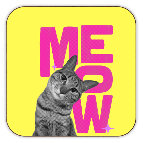 Meow Retro Cat Collage | Neon Pink & Red Pop Art Statement - personalised beer coaster by Ania Wieclaw