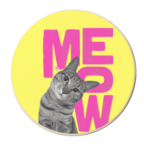 Meow Retro Cat Collage | Neon Pink & Red Pop Art Statement - personalised beer coaster by Ania Wieclaw