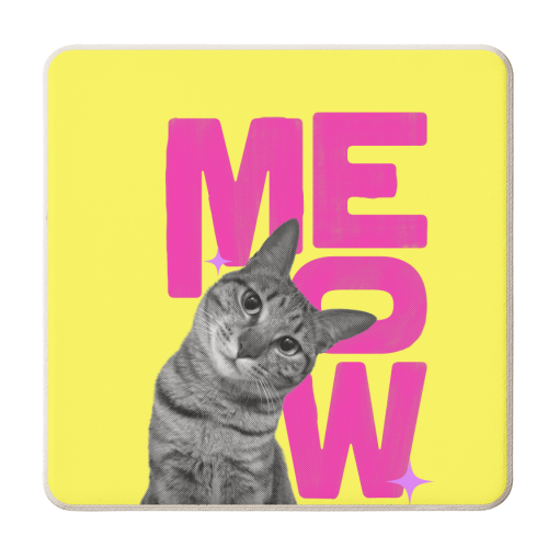 Meow Retro Cat Collage | Neon Pink & Red Pop Art Statement - personalised beer coaster by Ania Wieclaw