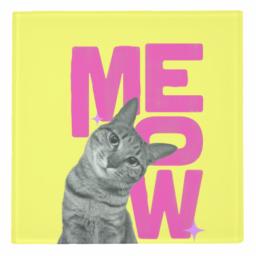 Meow Retro Cat Collage | Neon Pink & Red Pop Art Statement - personalised beer coaster by Ania Wieclaw