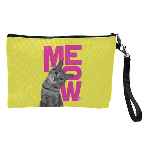 Meow Retro Cat Collage | Neon Pink & Red Pop Art Statement - pretty makeup bag by Ania Wieclaw