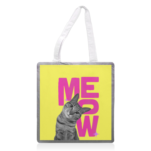 Meow Retro Cat Collage | Neon Pink & Red Pop Art Statement - printed canvas tote bag by Ania Wieclaw