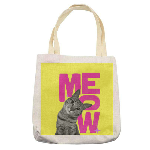 Meow Retro Cat Collage | Neon Pink & Red Pop Art Statement - printed canvas tote bag by Ania Wieclaw