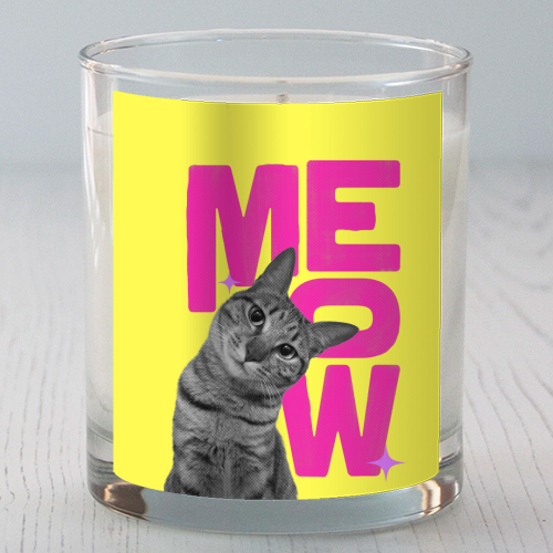 Meow Retro Cat Collage | Neon Pink & Red Pop Art Statement - scented candle by Ania Wieclaw