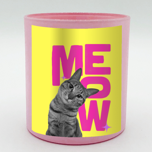 Meow Retro Cat Collage | Neon Pink & Red Pop Art Statement - scented candle by Ania Wieclaw