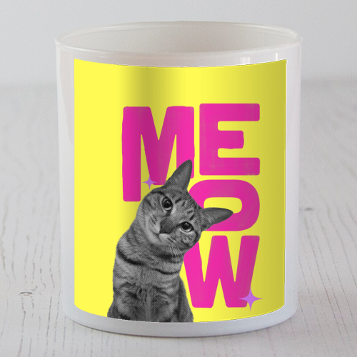 Meow Retro Cat Collage | Neon Pink & Red Pop Art Statement - scented candle by Ania Wieclaw