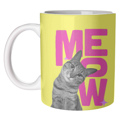 Meow Retro Cat Collage | Neon Pink & Red Pop Art Statement - unique mug by Ania Wieclaw
