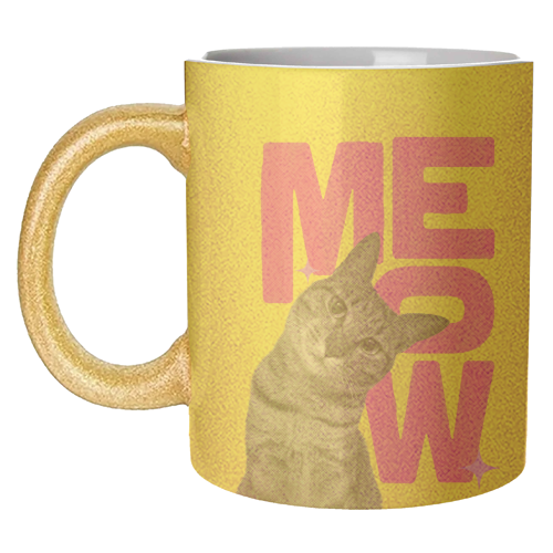 Meow Retro Cat Collage | Neon Pink & Red Pop Art Statement - unique mug by Ania Wieclaw
