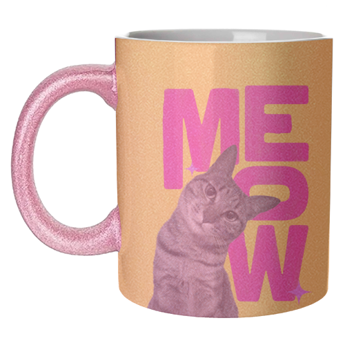 Meow Retro Cat Collage | Neon Pink & Red Pop Art Statement - unique mug by Ania Wieclaw