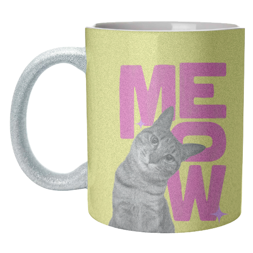 Meow Retro Cat Collage | Neon Pink & Red Pop Art Statement - unique mug by Ania Wieclaw