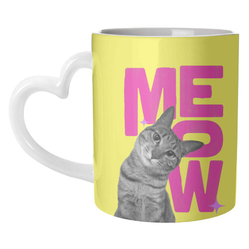 Meow Retro Cat Collage | Neon Pink & Red Pop Art Statement - unique mug by Ania Wieclaw
