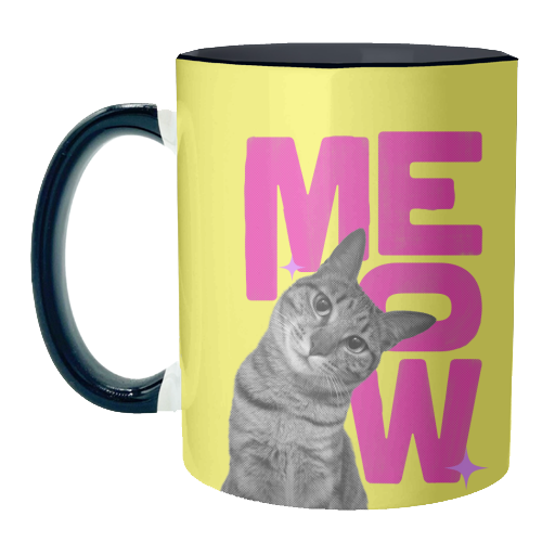 Meow Retro Cat Collage | Neon Pink & Red Pop Art Statement - unique mug by Ania Wieclaw