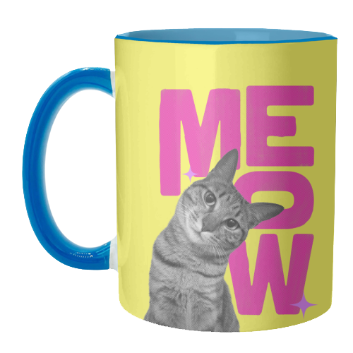 Meow Retro Cat Collage | Neon Pink & Red Pop Art Statement - unique mug by Ania Wieclaw