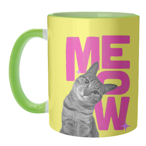 Meow Retro Cat Collage | Neon Pink & Red Pop Art Statement - unique mug by Ania Wieclaw