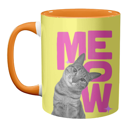 Meow Retro Cat Collage | Neon Pink & Red Pop Art Statement - unique mug by Ania Wieclaw