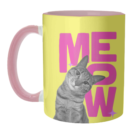 Meow Retro Cat Collage | Neon Pink & Red Pop Art Statement - unique mug by Ania Wieclaw