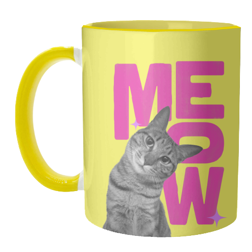 Meow Retro Cat Collage | Neon Pink & Red Pop Art Statement - unique mug by Ania Wieclaw
