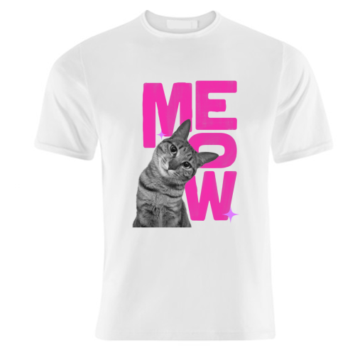 Meow Retro Cat Collage | Neon Pink & Red Pop Art Statement - unique t shirt by Ania Wieclaw