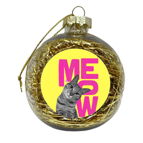 Meow Retro Cat Collage | Neon Pink & Red Pop Art Statement - xmas bauble by Ania Wieclaw