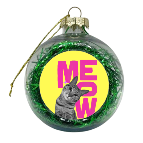 Meow Retro Cat Collage | Neon Pink & Red Pop Art Statement - xmas bauble by Ania Wieclaw