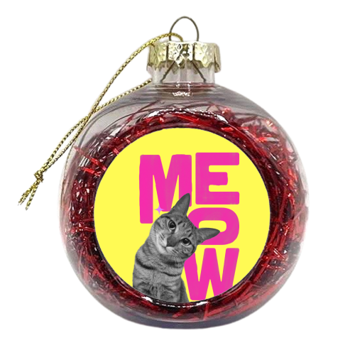 Meow Retro Cat Collage | Neon Pink & Red Pop Art Statement - xmas bauble by Ania Wieclaw