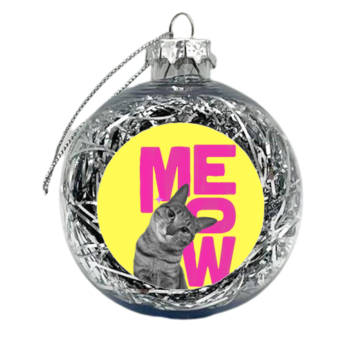 Meow Retro Cat Collage | Neon Pink & Red Pop Art Statement - xmas bauble by Ania Wieclaw