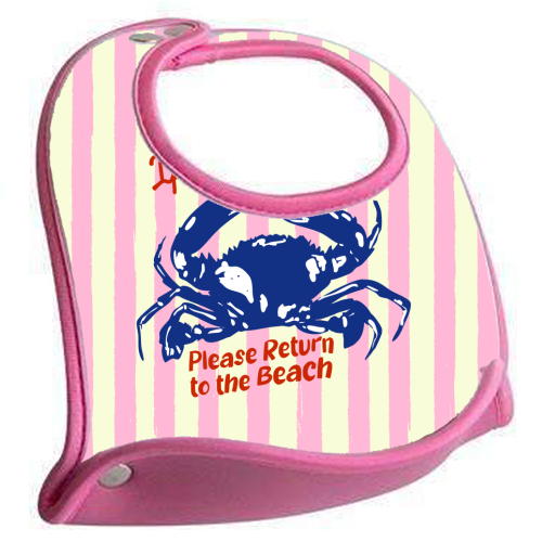 If Crabby Please Return to the Beach Coastal Retro Illustration - feeding bib by EZbie