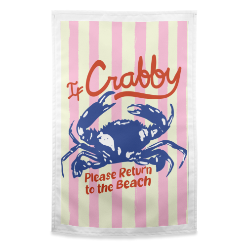 If Crabby Please Return to the Beach Coastal Retro Illustration - funny tea towel by EZbie