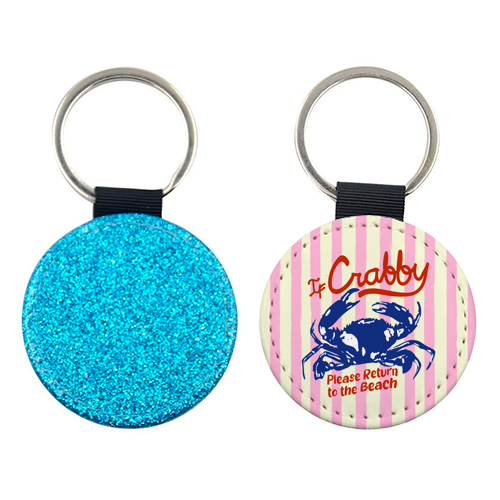 If Crabby Please Return to the Beach Coastal Retro Illustration - keyring by EZbie