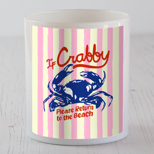 If Crabby Please Return to the Beach Coastal Retro Illustration - scented candle by EZbie