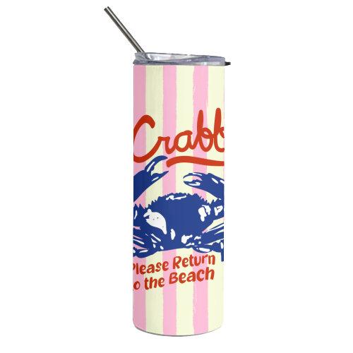 If Crabby Please Return to the Beach Coastal Retro Illustration - Tumbler by EZbie