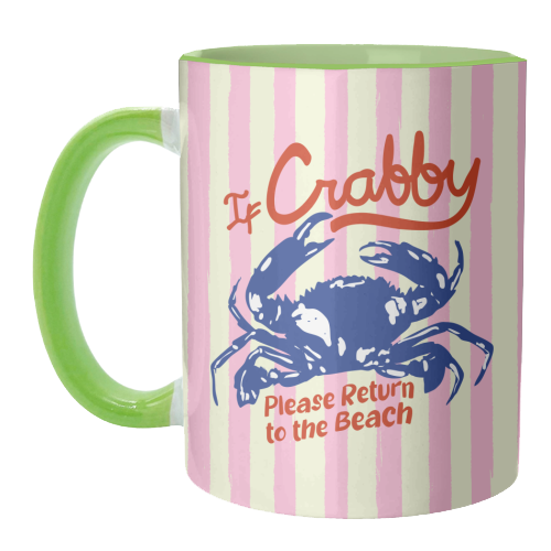 If Crabby Please Return to the Beach Coastal Retro Illustration - unique mug by EZbie