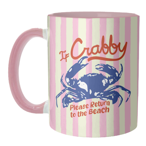 If Crabby Please Return to the Beach Coastal Retro Illustration - unique mug by EZbie