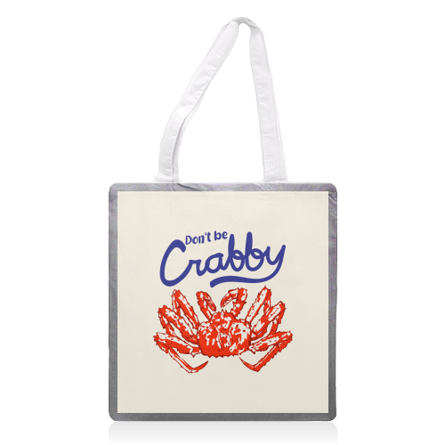 Don't Be Crabby Retro Crab Funny Coastal Illustration - printed canvas tote bag by EZbie