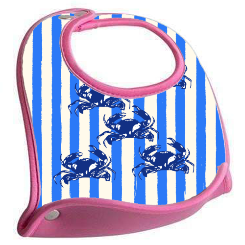 Blue Coastal Crab Aesthetic Retro Stripe - feeding bib by EZbie