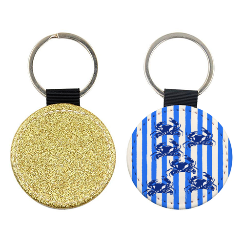 Blue Coastal Crab Aesthetic Retro Stripe - keyring by EZbie