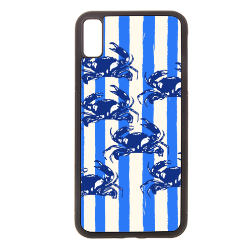 Blue Coastal Crab Aesthetic Retro Stripe - stylish phone case by EZbie