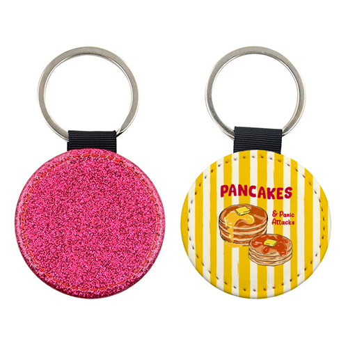 Pancakes and Panic Attacks Retro Breakfast Illustration - keyring by EZbie