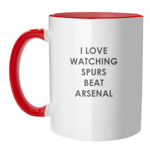 I love watching Spurs beat Arsenal - unique mug by The Boy and the Bear