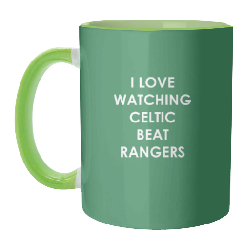 I love watching Celtic beat Rangers - unique mug by The Boy and the Bear