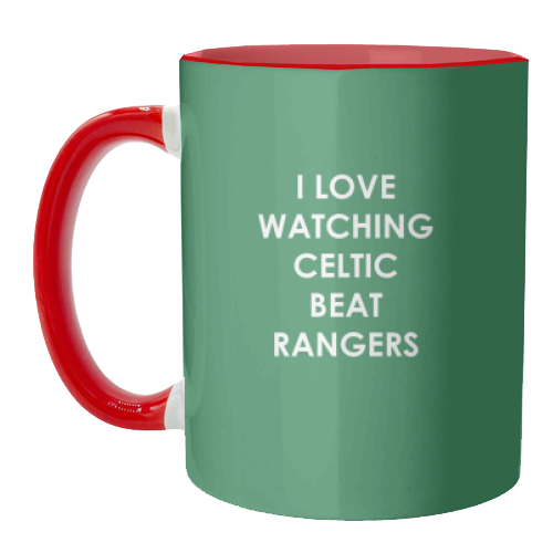 I love watching Celtic beat Rangers - unique mug by The Boy and the Bear
