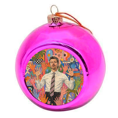 Hands Up Harry! - colourful christmas bauble by Ms Doodle