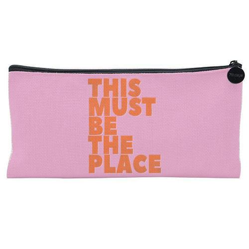 This Must Be The Place Retro Typography | Neon Pink & Orange Pop Art | Art Wow - flat pencil case by Ania Wieclaw