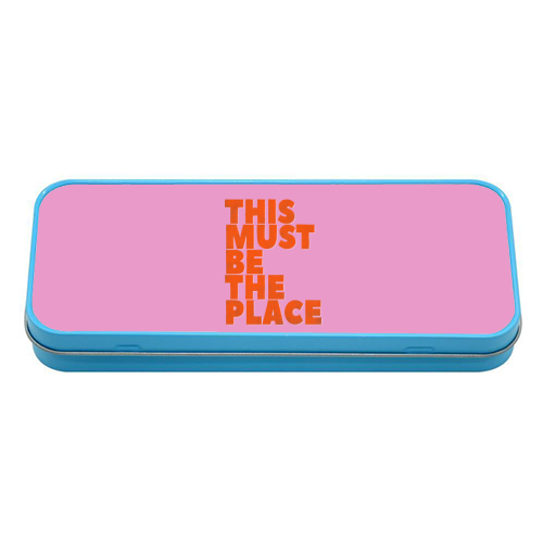 This Must Be The Place Retro Typography | Neon Pink & Orange Pop Art | Art Wow - tin pencil case by Ania Wieclaw