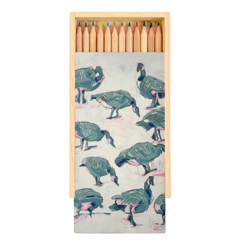 Busy But Unbothered Canada Geese - Coloured Pencils with Box by Laura Selevos