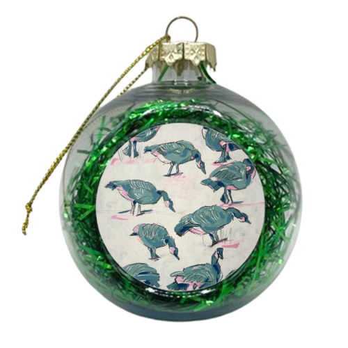 Busy But Unbothered Canada Geese - xmas bauble by Laura Selevos