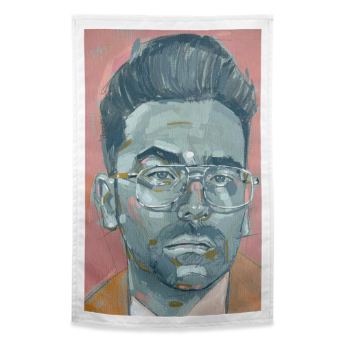 Green Dan - funny tea towel by Laura Selevos