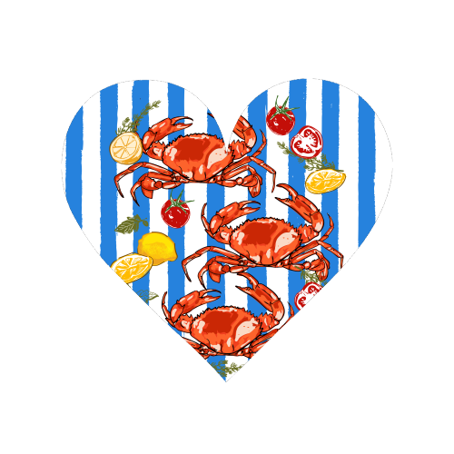 Coastal Seafood Red Crabs with Lemon Herbs on Blue Stripe Summer Illustration - Magnet by EZbie