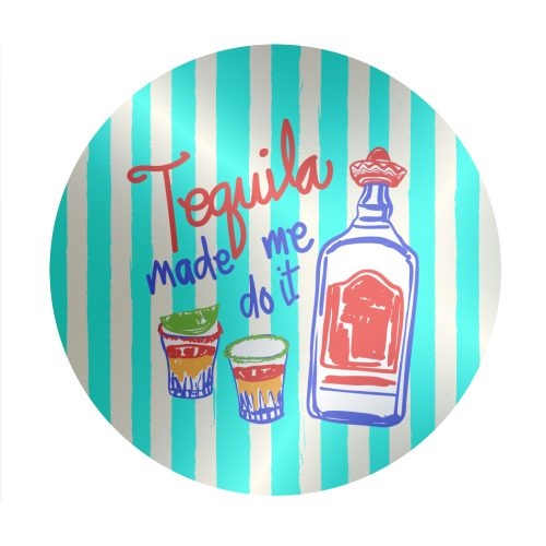 Tequila Made Me Do It Funny Retro Party Illustration - Circle Sticker by EZbie